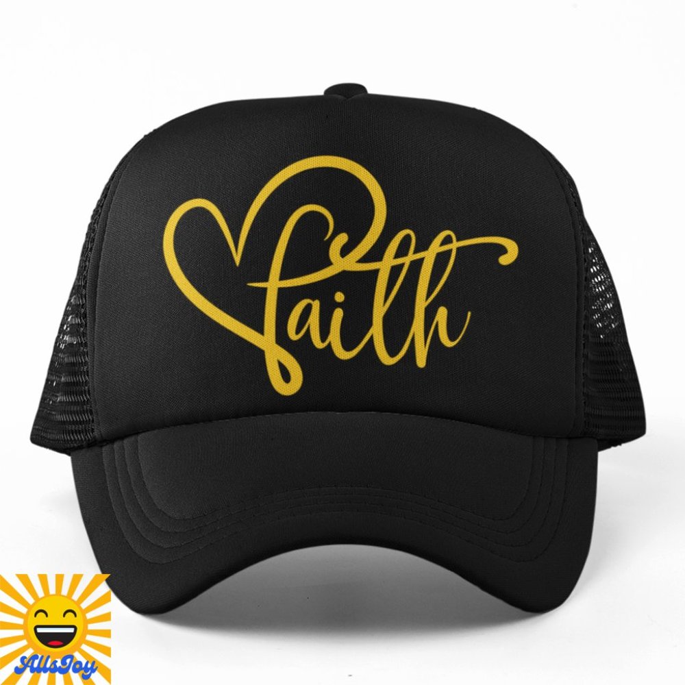 FAITH SCRIPT HEART Foam Trucker Hat Snapback Cap Black